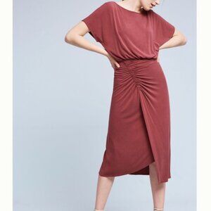 Anthro | Moulinette Soeurs | Etta Ruched Midi Bodycon Dress Wine Small